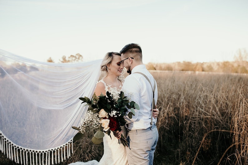 Boho Wedding Veil, Soft English Net Veil Champagne Ivory White Blush image 1