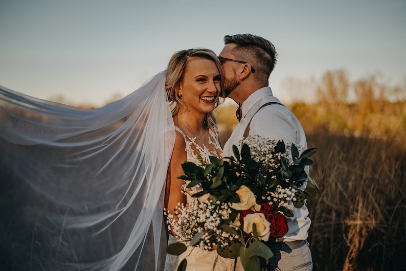 Boho Wedding Veil, Soft English Net Veil Champagne Ivory White Blush image 7