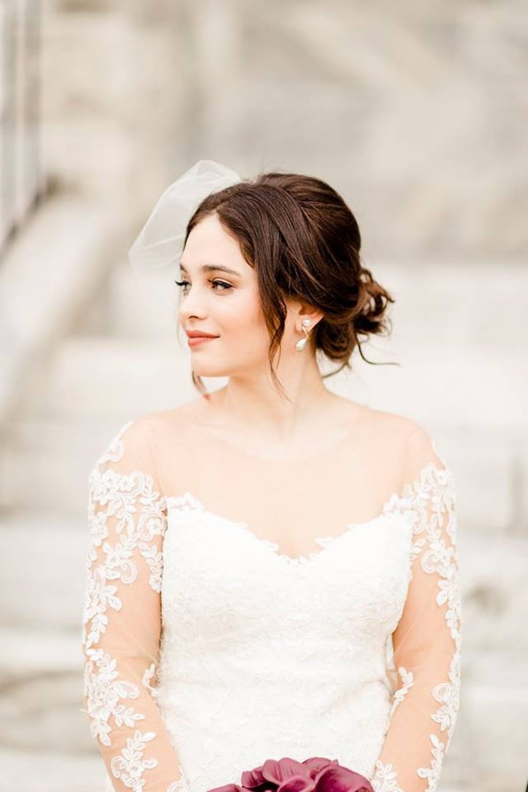 New Bridal Birdcage Wedding Veil 9 Inch Tulle Blusher, Wedding Accessory, Bride Bridal Birdcage Wedding Veil: 9 Inch Tulle Blusher, Wedding  main image 4