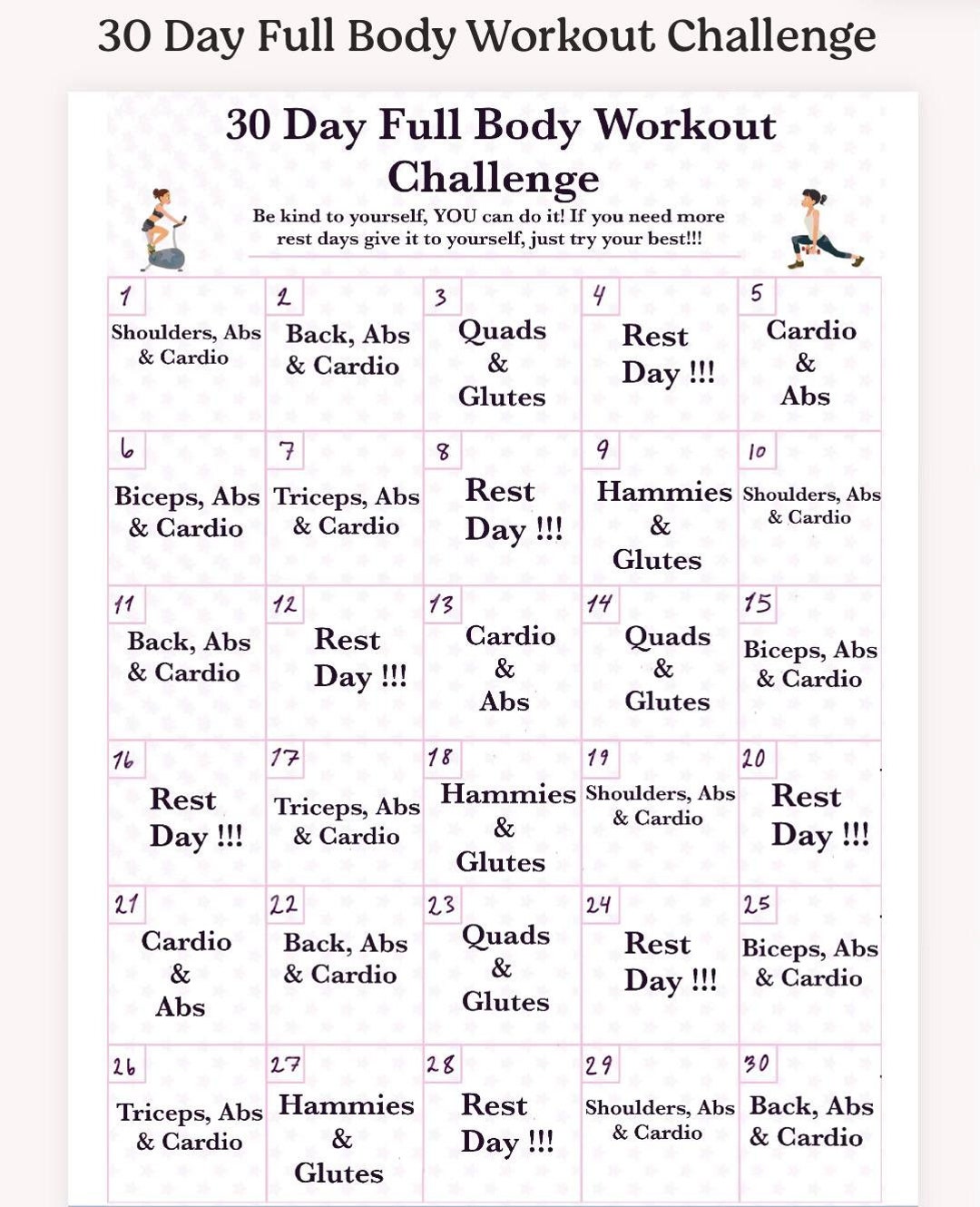 30 Day Full Body Workout Challenge - Etsy