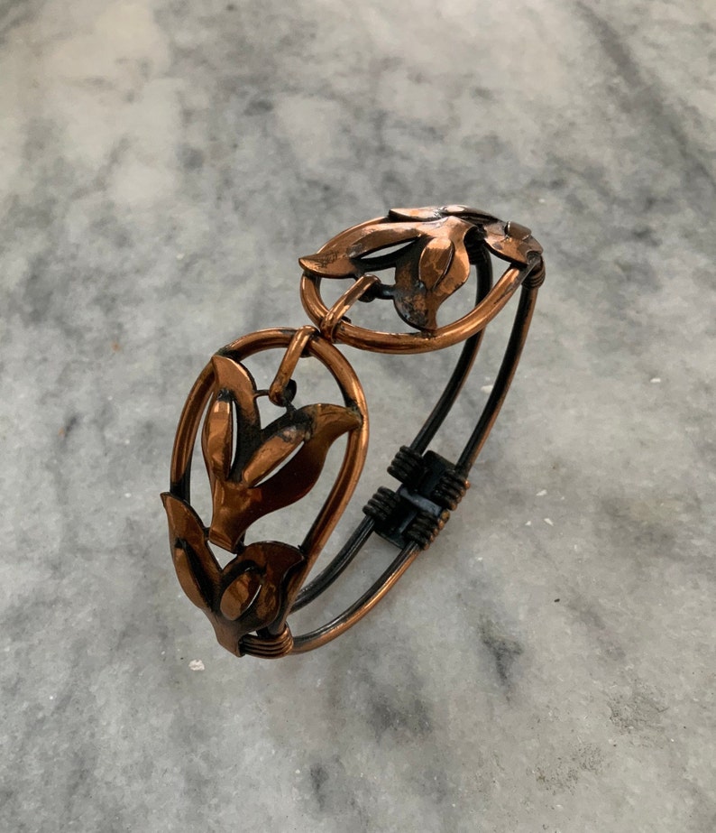 Vintage Burnished Copper Clamper Cuff Bracelet