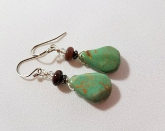 African Turquoise Teardrops Earrings, with jasper and Swarovski Crystals, Silver, #1005 Red Lily Gems