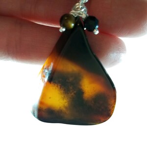 Black Agate Pendant with Tiger Eye & Black Onyx, Sterling Silver Chain Necklace, Therapeutic Gemstones, Wellness Jewelry