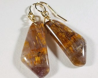 Cacoxenite in Amethyst Earrings, Gold Filled Earwires, #1012 Red Lily Gems
