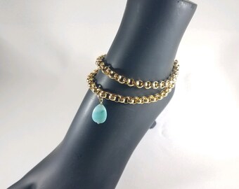 Amazonite Ankle Bracelet - Xtra Chunky Double GP Chain