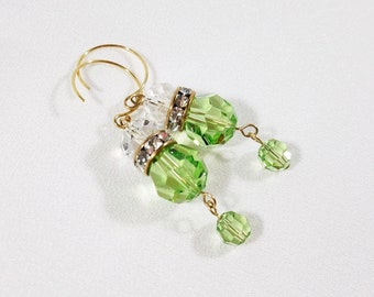 Lots of Sparkle Lime Green Swarovski Crystals, Gold Filled Earrings, #1004 Red Lily Gems