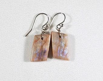 Peach Moonstone Parallelogram Earrings, #1053 Red Lily Gems