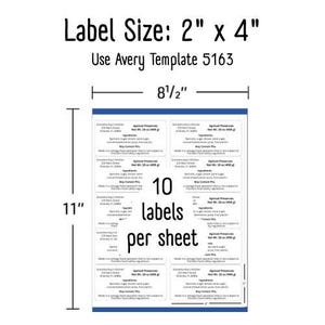 May include: A white sheet of paper containing 10 rectangular labels, each measuring 2 inches by 4 inches. The sheet is 8.5 inches by 11 inches and labeled for Avery Template 5163. Each label features printed text for apricot preserves.