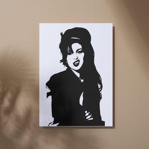 Amy Winehouse Print Poster Digital Download Silhouette Black and White Wall Art