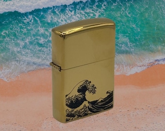 Kanagawa Wave Lighter | Custom Engraved Japanese Art, Refillable