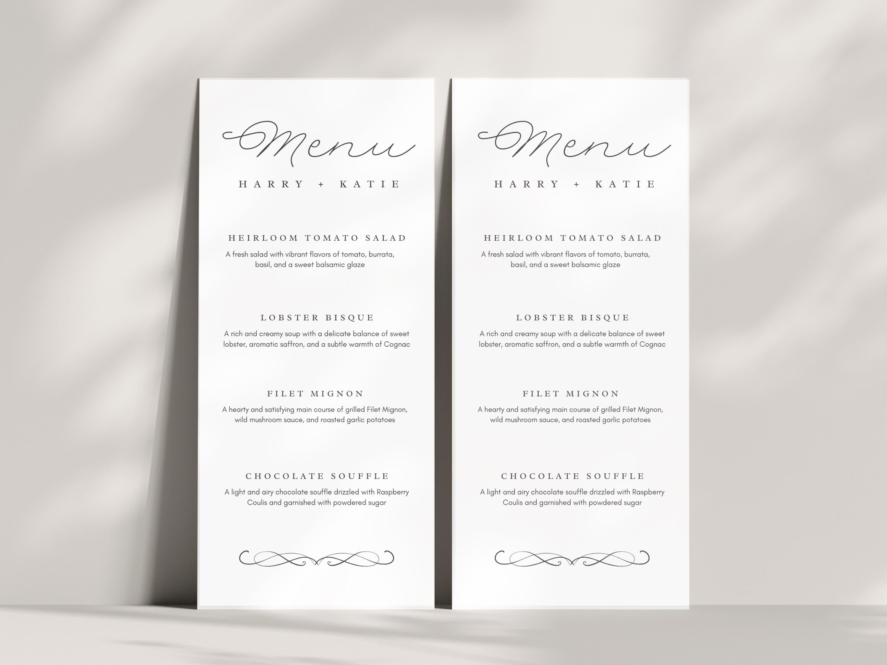 Editable Fancy Cursive Font Menu, Elegant Wedding Menu, Fancy Party ...