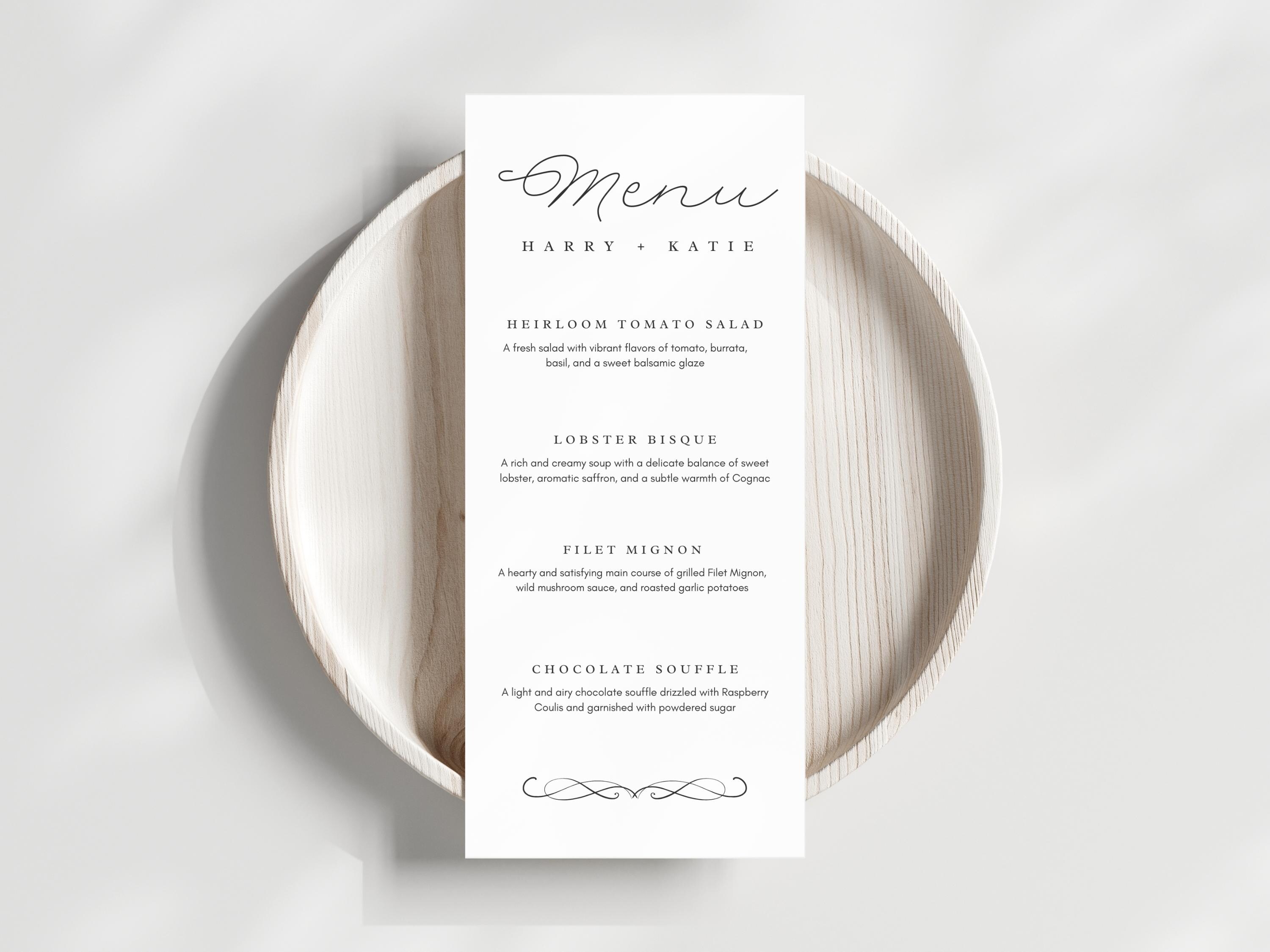 Editable Fancy Cursive Font Menu, Elegant Wedding Menu, Fancy Party ...