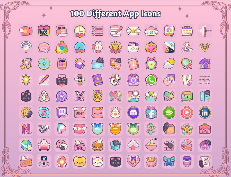 Magical Girl Bunny Cat App Icons Wallpaper Theme Pack, iOS iPhone Android Phone, Cute Dreamy Witch Cardcaptor Anime Digital Stickers Pink Coquette Sailor Moon Study