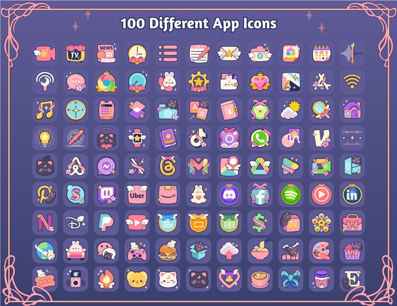 Magical Girl Bunny Cat App Icons Wallpaper Theme Pack, iOS iPhone Android Phone, Cute Dreamy Witch Cardcaptor Anime Digital Stickers Pink Coquette Sailor Moon Study