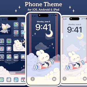 Rabbit Candy Icons Wallpaper Dark Light Theme Pack iOS iPhone iPad Tablet Android Phone Cute Kawaii Bunny Anime night lockscreen homescreen