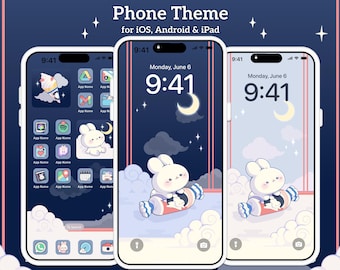 Rabbit Candy Icons Wallpaper Dark Light Theme Pack iOS iPhone iPad Tablet Android Phone Cute Kawaii Bunny Anime night lockscreen homescreen