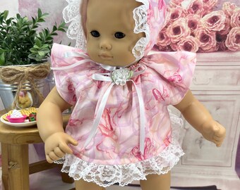 Ballet Slippers Dress, Bonnet, Bloomers, and Booties for 15&quot; Bitty Baby, Kewpie, Berenguer La Newborn, Handmade Outfit Clothes