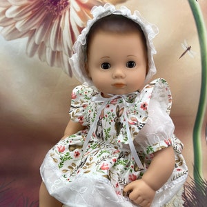 Bunny Rabbit Dress, Bonnet, Bloomers for 15&quot; American Girl Bitty Baby and Bitty Twins, Soft Body Baby Dolls, OOAK Handmade Outfit Clothes