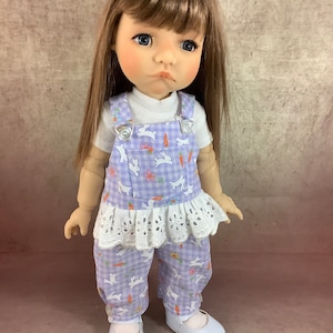 Spring Bunnies Cotton Overalls, Shirt, and Socks Set for 15” Toddler BJD dolls like Meadowdolls Moppet Mae, Promber Beastie & Sparrow