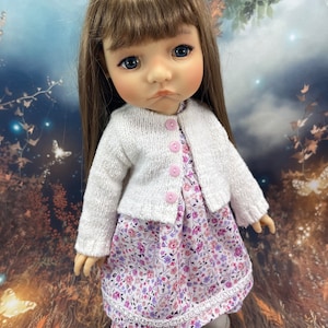 Floral Dress, Cardigan, Ruffled Bloomers for 15” Toddler BJD dolls like Meadowdolls Moppets Mae, Tia, Aya