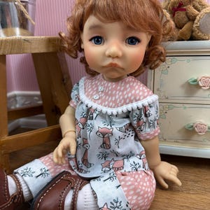 Foxes Blouse and Cuffed Pants Outfit Set OOAK for 15” Toddler BJD dolls like Meadowdolls Moppets Mae, Tia, Aya