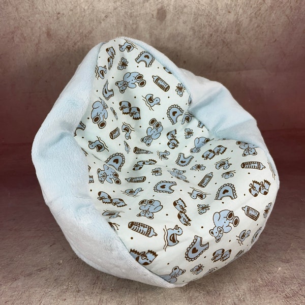 Blue Minky Beanbag Chair Doll Display for mini silicone babies, American Girl, BJD, Meadowdoll Dumpling, Kaye Wiggs, Littlefee