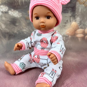 Puppy Dogs Bodysuit, Pants, and Hat Set for 8" American Girl Caring For Baby and 7.5-8 inch Silicone Dolls, OOAK Outfit Baby Doll Clothes