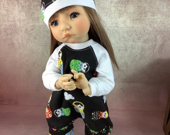 Ensemble barboteuse et bonnet en tricot pour poupées des prés Mae Moppet pour poupées gigognes