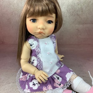 Purple Floral Sleeveless Dress Set for 15” Toddler BJD dolls like Meadowdolls Moppet Mae, Promber Beastie & Sparrow, Disney Animators