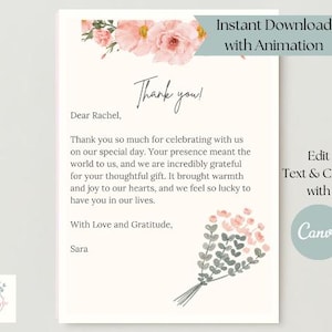 Elegante bedankkaart: direct digitaal downloaden, volledig bewerkbaar op canva (gratis account)