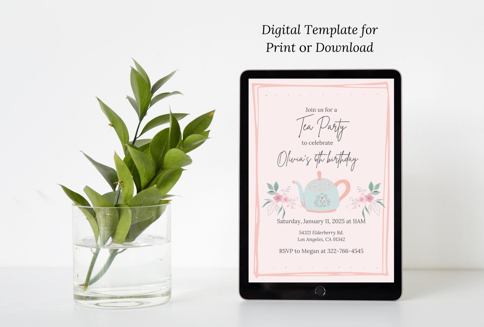 Kids Birthday Tea Party Invitation Digital Download Template- Fully ...