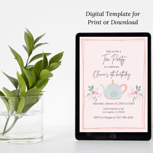 Kids Birthday Tea Party Invitation Digital Download Template- Fully ...