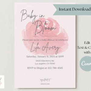 Modello di invito per baby shower da scaricare in formato digitale - completamente modificabile su Canva (account gratuito)