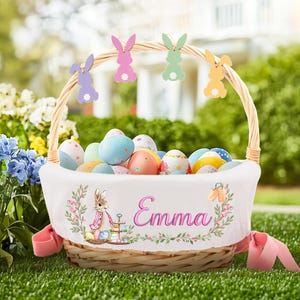 Personalized Easter Basket, Custom Easter Basket Liner, Monogram Bunny Easter Liner With Name, First Easter Basket For Kid, Easter Decor