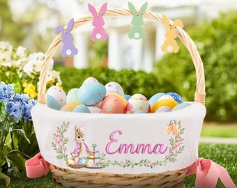 Personalized Easter Basket, Custom Easter Basket Liner, Monogram Bunny Easter Liner With Name, First Easter Basket For Kid, Easter Decor