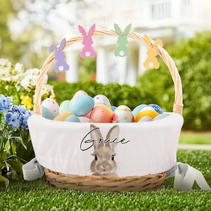 Personalisierter Osterkorb, Benutzerdefinierter Osterkorb-Liner, Monogramm-Häschen-Ostern-Liner mit Namen, erster Osterkorb für Kind, Osterdekor