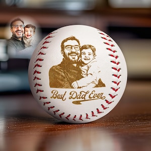 Béisbol con foto grabada personalizada: regalo personalizado para el Día del Padre, trofeo de béisbol de recuerdo, el mejor papá del mundo.