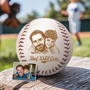 Personalized Photo on Baseball Ball Engraved, Custom Your Kids Picture Father&#39;s Day Present , Father&#39;s Day Gift for Dad, Grandpa, Coach