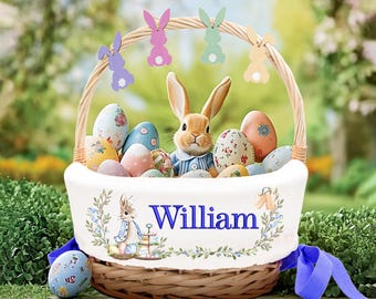 Canasta de Pascua personalizada, forro de canasta de Pascua personalizado, forro de Pascua con monograma de conejito y nombre, primera canasta de Pascua para niños, decoración de Pascua