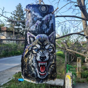 Original Wolf Painting, Hand Painted Ceramic Tile Art, Rustic Home Decor