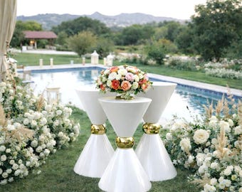 Metal Double Cone Dessert Stand, White or Black Wedding Cake & Floral Display with Gold Accent