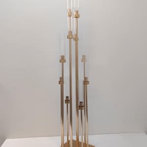 58&quot; Gold 10-Arm Candelabra with Crystal Hurricane Tubes