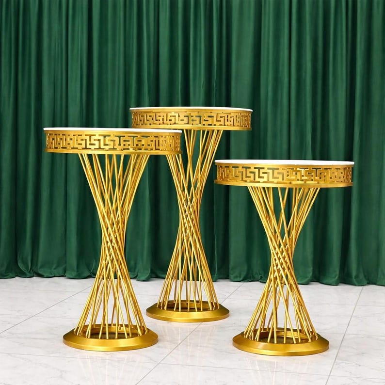 Gold Twist Metal Pedestal Stands | Wedding & Event Decor, 3-piece Set ...