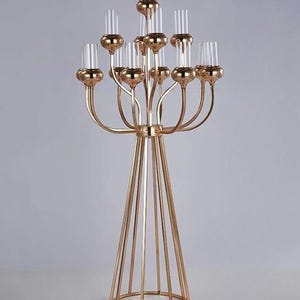 Gold 13-Arm Candelabra with Crystal Hurricane Tubes - 48&quot; Tall Centerpiece (4 Pcs/Order)