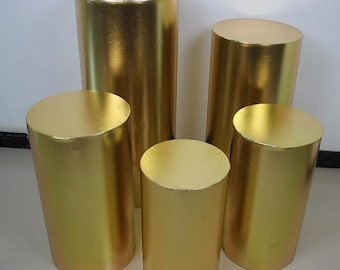 3/5-Pack Cylinder Pedestal Covers – Metallic Stretch Skins for Cake Tables & Floral Stands