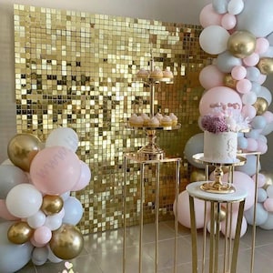 Mirror Light Gold Sequin Wall Backdrop, Shimmer Wall Panels for Events & Decorations
