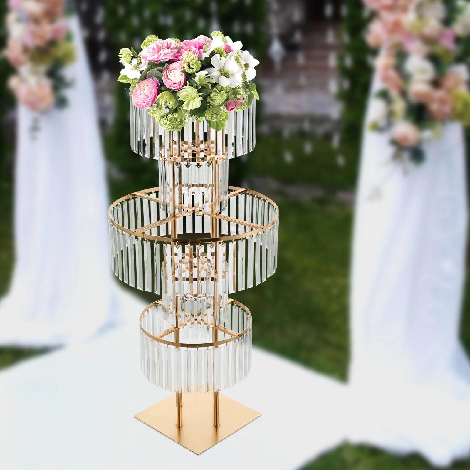 40-Inch Tall 5-Tier Crystal Pendants Round Flower Stand