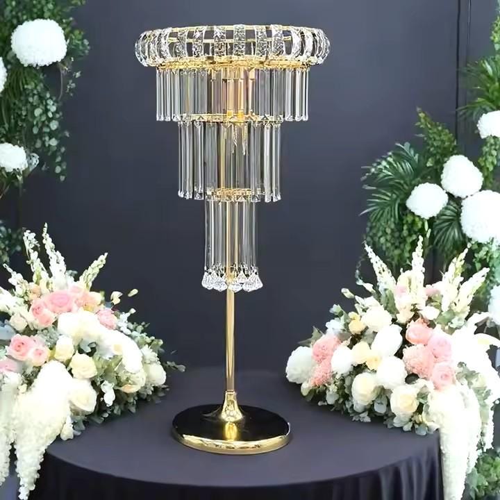 Gold & Silver 3-Tier Flower Stand with Acrylic Pendants