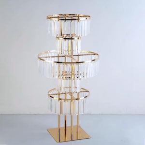 2 Pcs/Order | 40-Inch Tall 5-Tier Round Flower Stand with Clear Acrylic Pendants | Elegant Wedding & Party Centerpiece Decoration