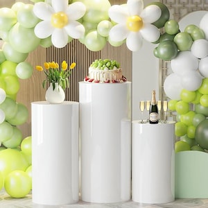 3-Piece Set Metal White Round Cylinder Dessert Table Flower Stand And Cake Pedestals for Weddings and Events